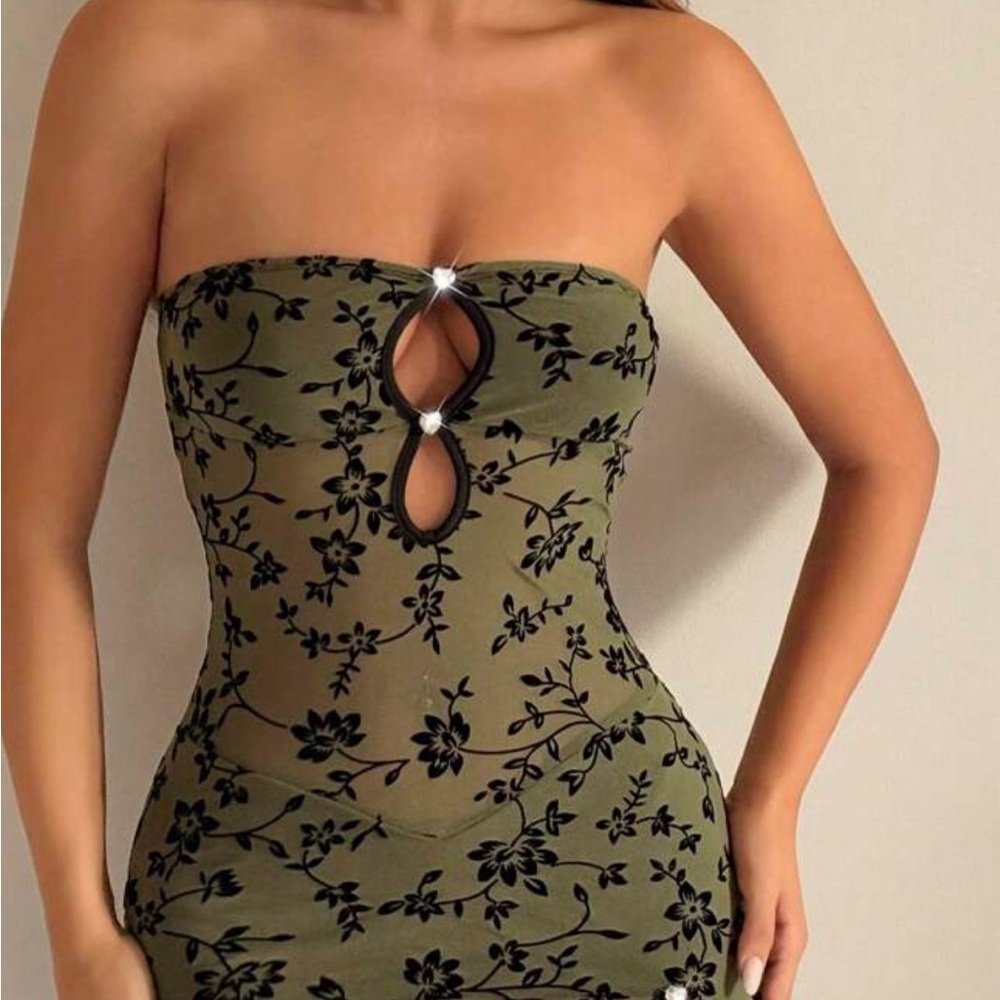 SHEIN Green Strapless Bodycon Dress Night Out